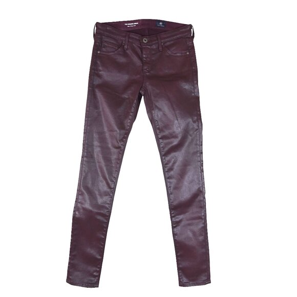 Ag Adriano Goldschmied Denim - AG Legging Ankle Pants 25R Coated Waxed Jeans Ox Blood Red Skinny Super Sleek